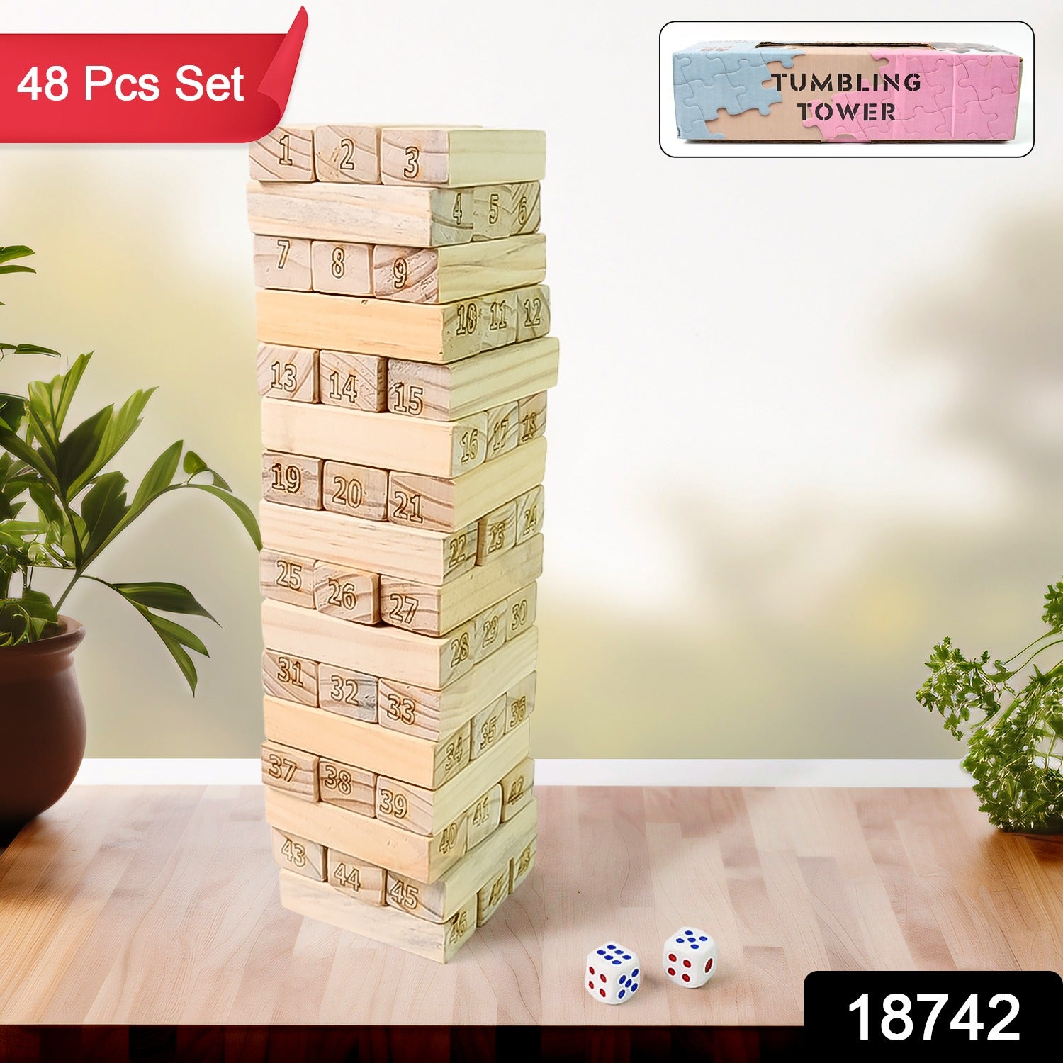Wooden Tumbling Stacking Tower Game (48 Pcs Blocks 2 Dices) Wooden Tumbling Stacking Tower Game (48 Pcs Blocks 2 Dices)
